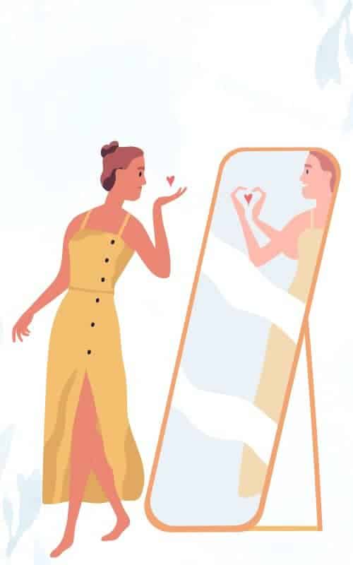 graphic of a woman blowing kiss to her reflection in the mirror