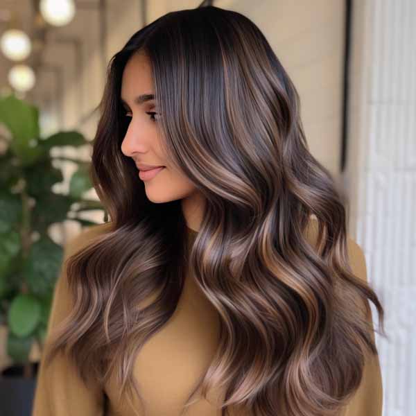 Fall Hair Colors for Brunettes-Chocolate Brown with Caramel Highlights