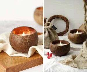Coconut Shell Soy Candle 5 A collage of Coconut Shell Soy Candles