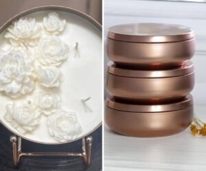 Decorative Wax Flowers Soy Candle (Large Candle Vessel) 4 a collage of Decorative Wax Flowers Soy Candle