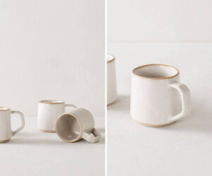 10 oz White Minimal Mug, Handmade Stoneware Coffee Mug, Convivial 5 a collage of white Stoneware Mugs